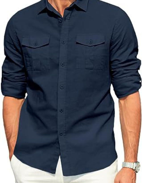 Load image into Gallery viewer, Men's Plus Size Button Down Collared Neck Long Sleeve Shirt
