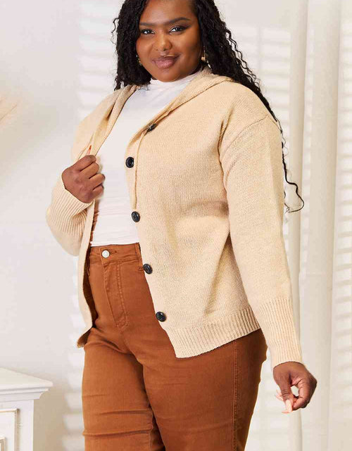 Load image into Gallery viewer, Woven Right Button-Down Long Sleeve Hooded Sweater
