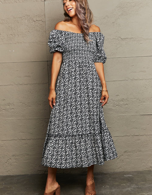 Load image into Gallery viewer, Perfee Floral Lace-Up Off-Shoulder Midi Dress

