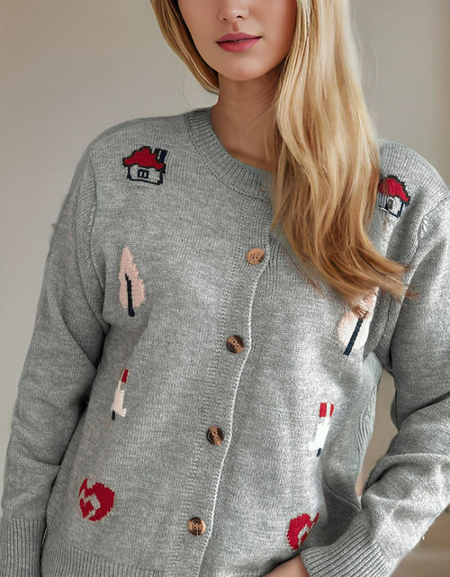 Load image into Gallery viewer, Button Up Round Neck Long Sleeve Cardigan
