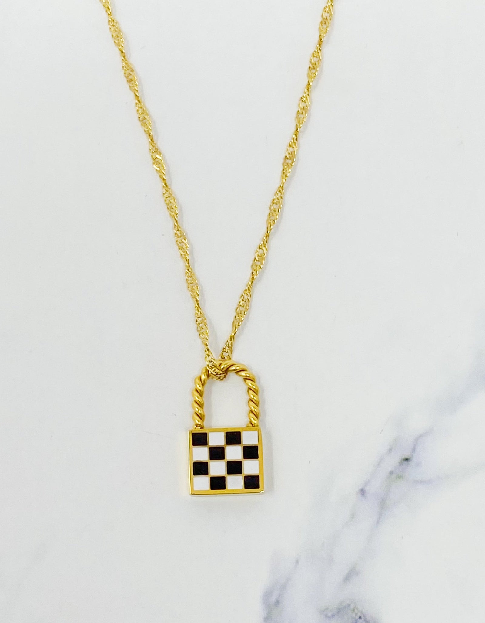 Checkered Locket Necklace by Ellisonyoung.com
