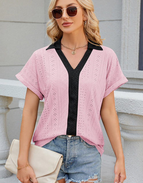 Load image into Gallery viewer, Eyelet Johnny Collar Short Sleeve T-Shirt
