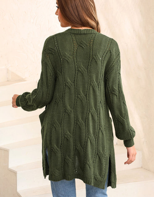 Load image into Gallery viewer, Cable-Knit Dropped Shoulder Slit Cardigan
