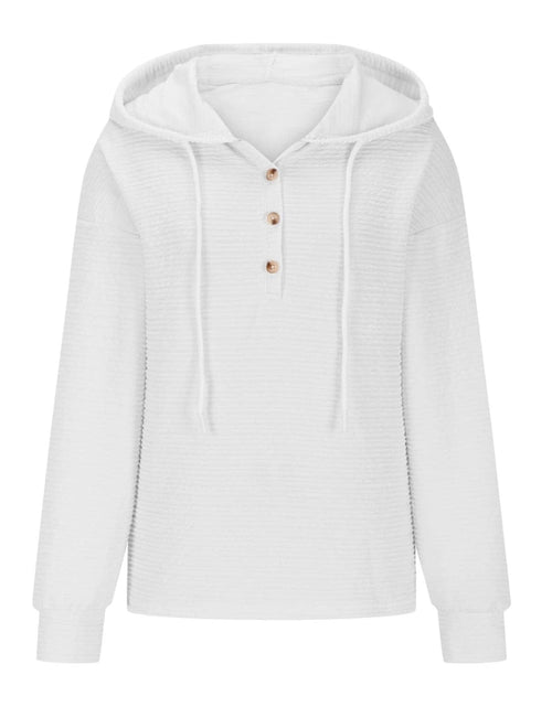 Load image into Gallery viewer, Drawstring Quarter Button Long Sleeve Hoodie
