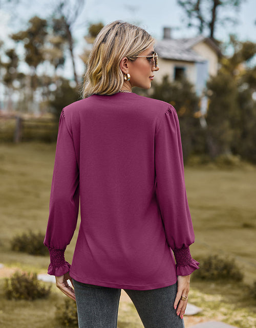 Load image into Gallery viewer, Notched Neck Flounce Sleeve Blouse
