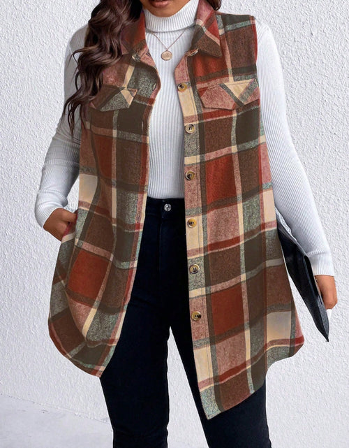 Load image into Gallery viewer, Honey Plus Size Pocketed Plaid Button Up Vest Coat
