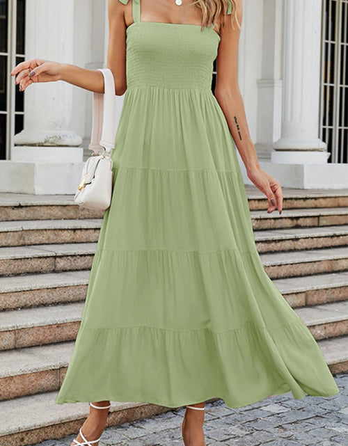 Load image into Gallery viewer, Tie-Shoulder Smocked Tiered Dress
