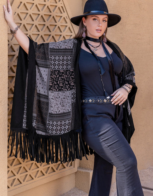 Load image into Gallery viewer, Plus Size Printed Fringe Open Front Outerwear
