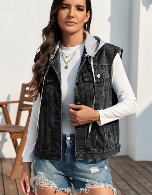 Load image into Gallery viewer, Pocketed Button Up Hooded Denim Jacket
