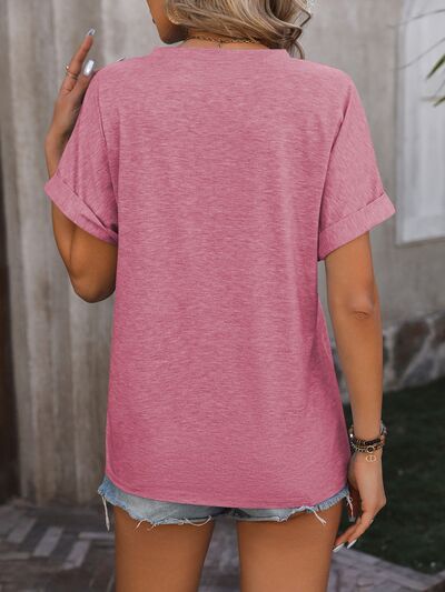Load image into Gallery viewer, Notched Buttoned Short Sleeve T-Shirt
