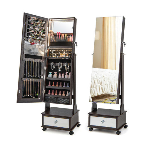Load image into Gallery viewer, 47 Inch Lockable Jewelry Cabinet Armoire with 3-Color LED Lights-Brown
