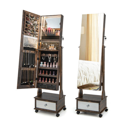 Load image into Gallery viewer, 47 Inch Lockable Jewelry Cabinet Armoire with 3-Color LED Lights-Rustic Brown
