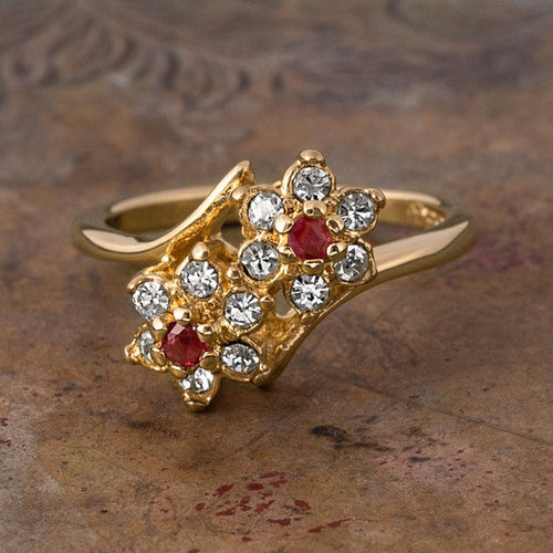 Load image into Gallery viewer, Women's Vintage 1970s Star Flower Cluster Ring set with Genuine Ruby or Austrian Crystals Made in USA by PVD Vintage Jewelry
