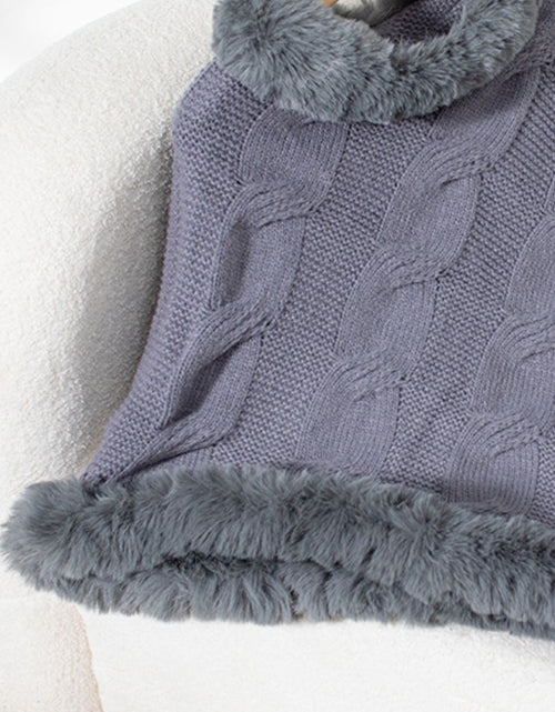 Load image into Gallery viewer, Fuzzy Hem Cable-Knit Poncho
