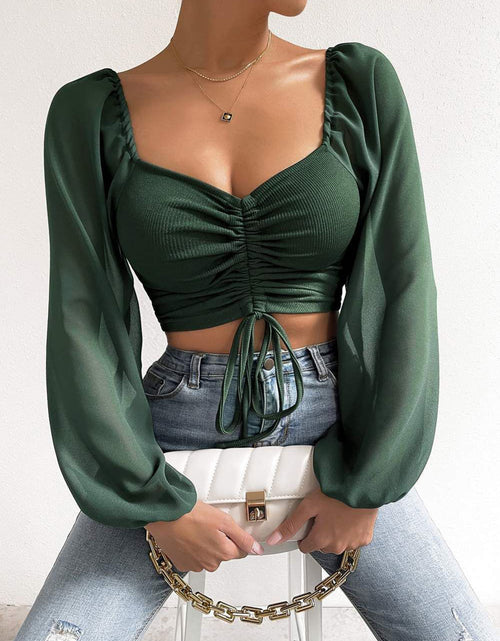 Load image into Gallery viewer, Drawstring Sweetheart Neck Cropped Top
