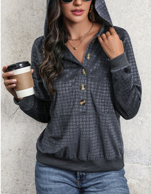 Load image into Gallery viewer, Perfee Printed Half Button Long Sleeve Hoodie
