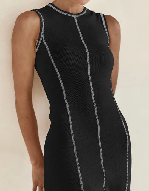 Load image into Gallery viewer, Contrast Stitching Round Neck Sleeveless Midi Dress

