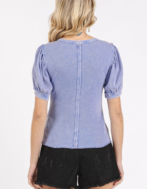 Load image into Gallery viewer, Mittoshop Mineral Wash Puff Sleeve Rib Knit Top
