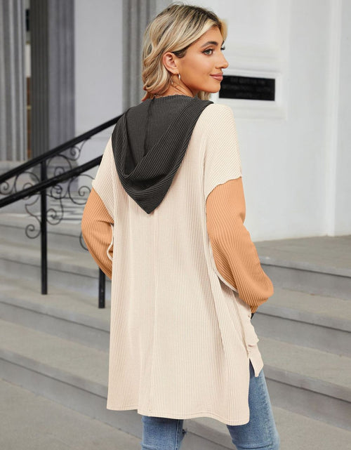 Load image into Gallery viewer, Double Take Contrast Hooded Long Sleeve Top
