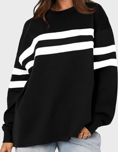 Load image into Gallery viewer, Lovelet Striped Round Neck Dropped Shoulder Sweatshirt
