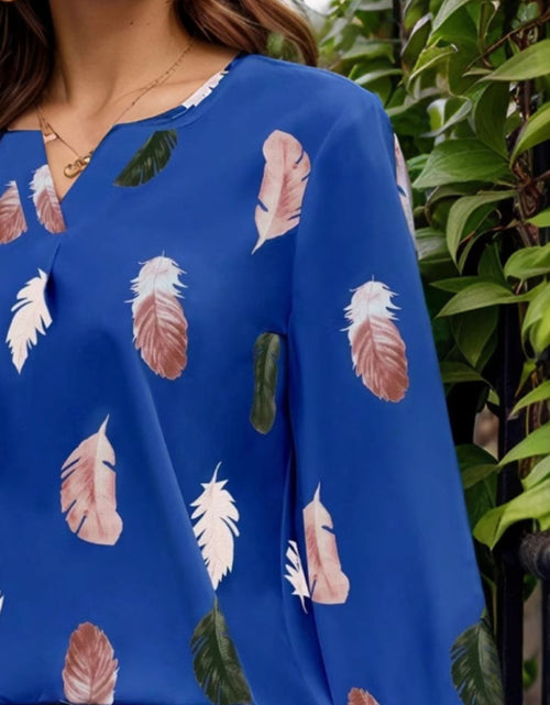 Load image into Gallery viewer, Feather Print Notched Balloon Sleeve Top
