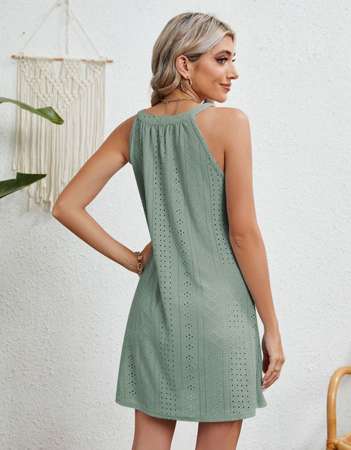 Load image into Gallery viewer, Eyelet Grecian Neck Mini Dress
