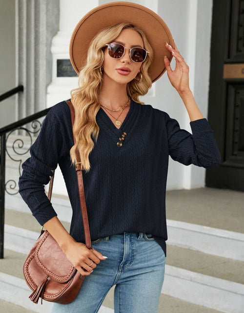 Load image into Gallery viewer, Decorative Button V-Neck Long Sleeve T-Shirt
