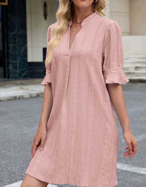 Load image into Gallery viewer, Eyelet Flounce Sleeve Mini Dress
