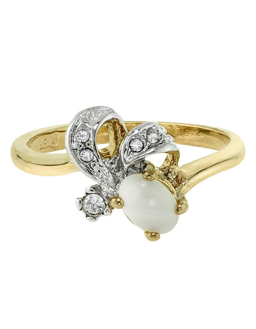Load image into Gallery viewer, Vintage Genuine Jelly Opal and Clear Austrian Crystal Ring 18k Yellow Gold Electroplated Made in the USA by PVD Vintage Jewelry
