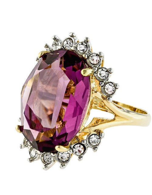 Load image into Gallery viewer, Vintage 1970's Ring Ruby and Clear Austrian Crystals 18k Yellow Gold Plated Band Made in USA by PVD Vintage Jewelry
