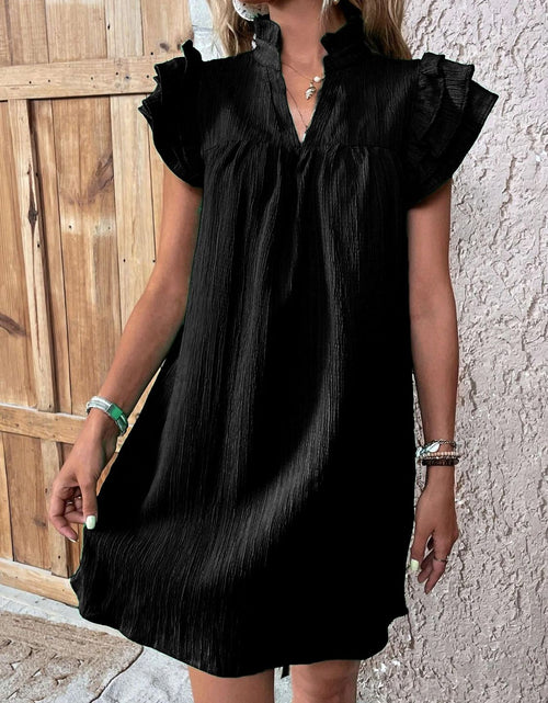 Load image into Gallery viewer, Ruffled Notched Cap Sleeve Mini Dress

