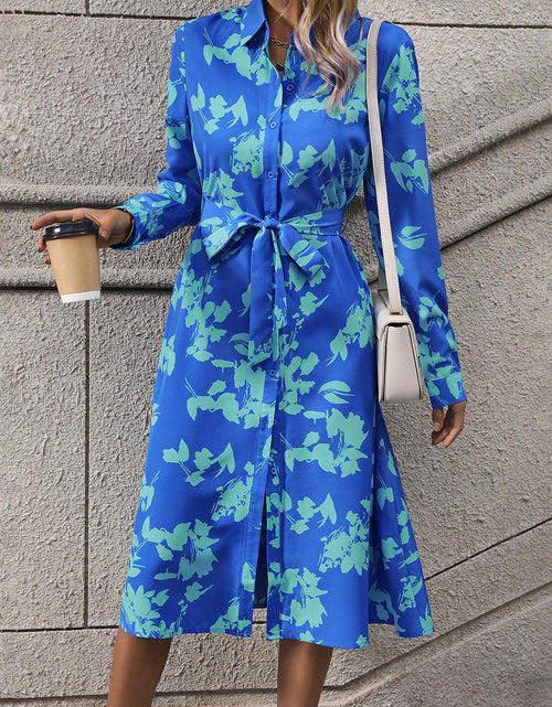 Load image into Gallery viewer, Perfee Printed Button Up Tie Waist Dress
