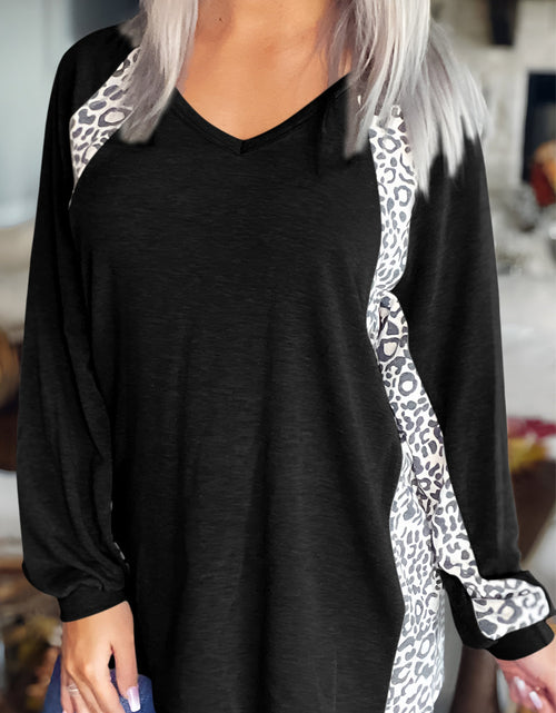 Load image into Gallery viewer, Full Size Leopard V-Neck Long Sleeve T-Shirt

