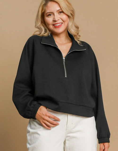 Load image into Gallery viewer, Umgee Full Size Half Zip Cropped Sweatshirt Plus Size
