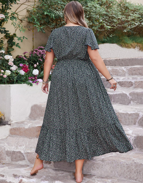 Load image into Gallery viewer, Plus Size Printed V-Neck Flutter Sleeve Midi Dress
