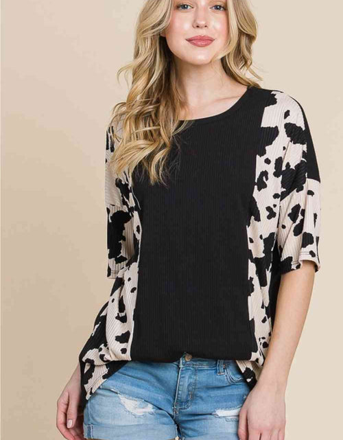 Load image into Gallery viewer, BOMBOM Rodeo Love Ribbed Animal Contrast Tee
