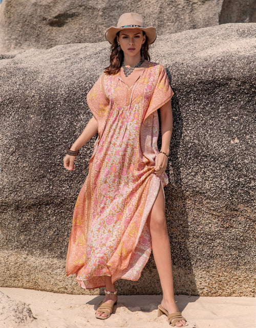 Load image into Gallery viewer, Printed Tie Neck Short Sleeve Dress
