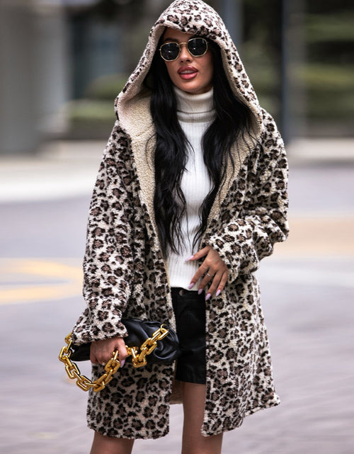 Load image into Gallery viewer, Shiny Leopard Hooded Coat with Pockets
