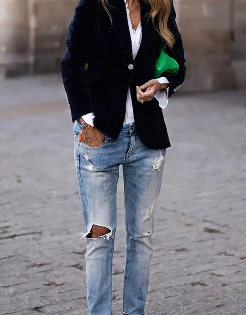 Load image into Gallery viewer, One Button Lapel Collar Long Sleeve Blazer
