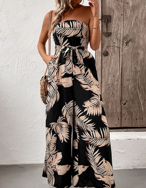 Load image into Gallery viewer, Perfee Printed Strapless Wide Leg Jumpsuit with Pockets
