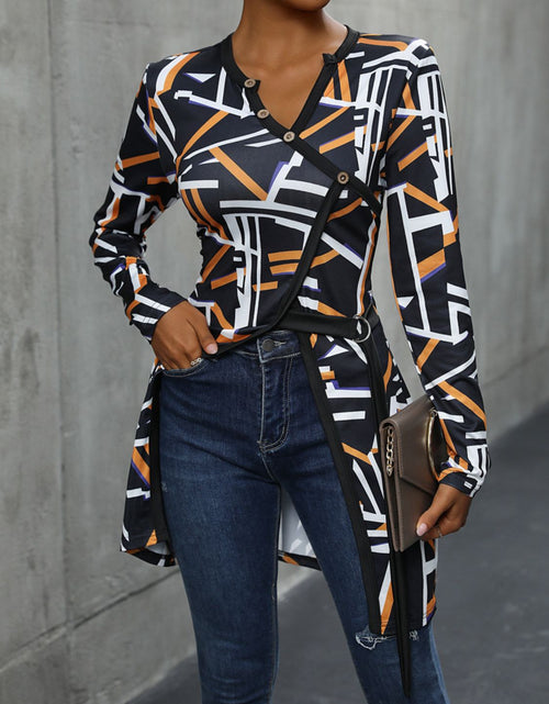 Load image into Gallery viewer, Perfee Geometric Surplice Long Sleeve T-Shirt
