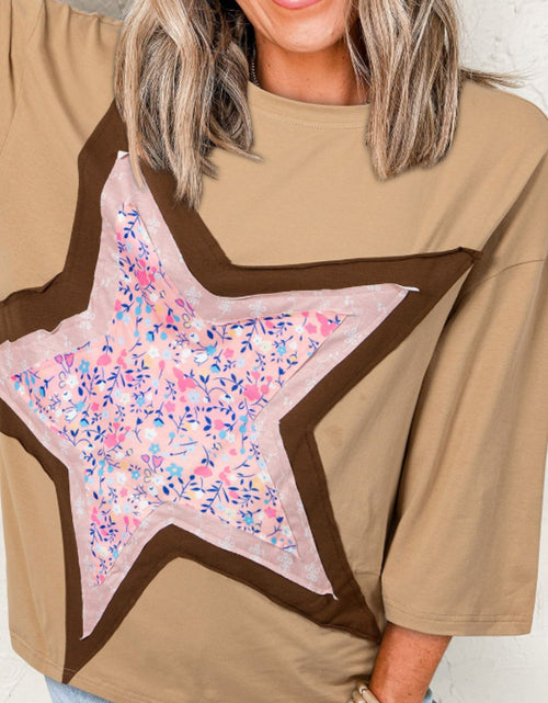 Load image into Gallery viewer, Star Applique Patch Round Neck T-Shirt
