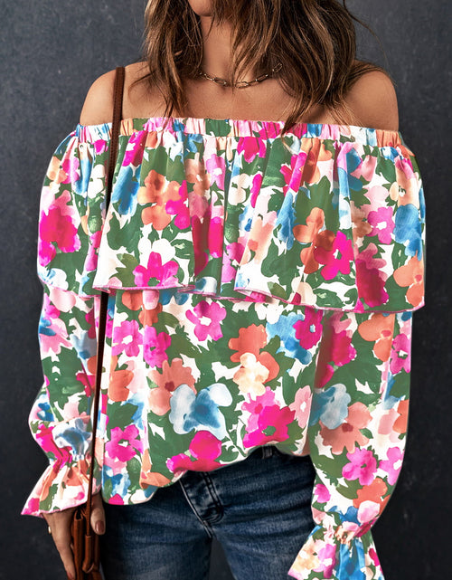 Load image into Gallery viewer, Floral Off-Shoulder Flounce Sleeve Layered Blouse
