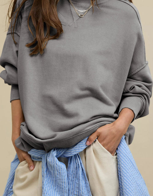 Load image into Gallery viewer, Side Slit Round Neck Long Sleeve Sweatshirt
