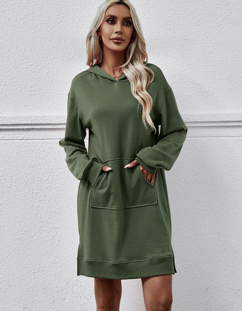 Load image into Gallery viewer, Slit Long Sleeve Hooded Dress with Pocket
