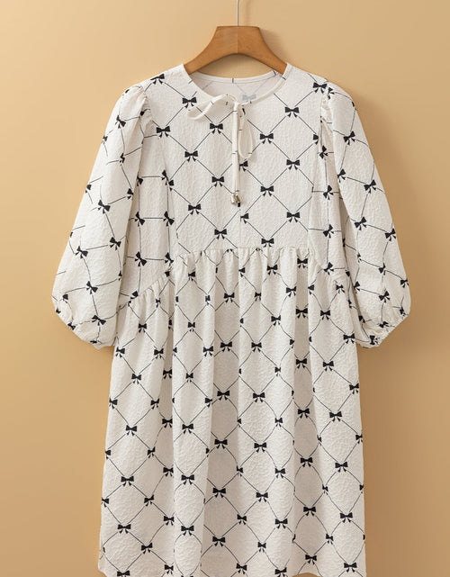 Load image into Gallery viewer, Bow Print Tie Neck Half Sleeve Dress
