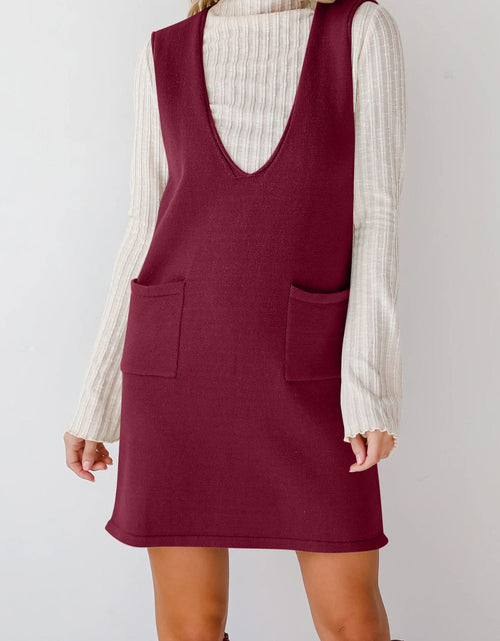 Load image into Gallery viewer, Lovelet Pocketed V-Neck Mini Sweater Overall Dress
