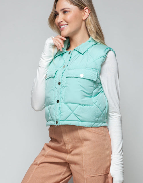 Load image into Gallery viewer, Snobbish Snap Down Quilted Crop Vest
