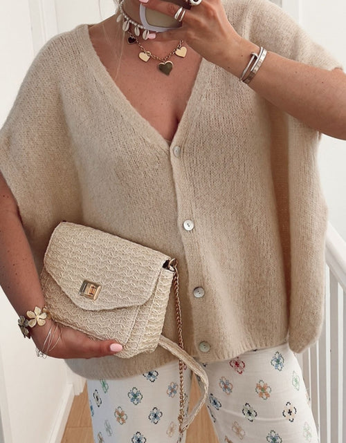 Load image into Gallery viewer, V-Neck Button Up Short Sleeve Cardigan
