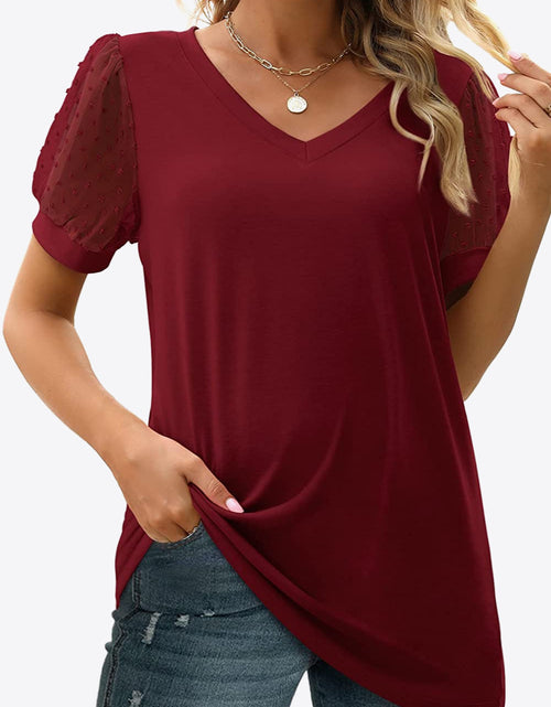 Load image into Gallery viewer, Swiss Dot Puff Sleeve V-Neck Tee
